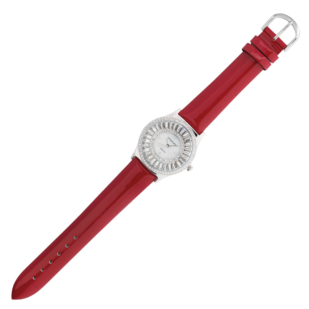 OROLOGIO QUARZO ACCIAIO,STRASS-VERNICE ROSSA
