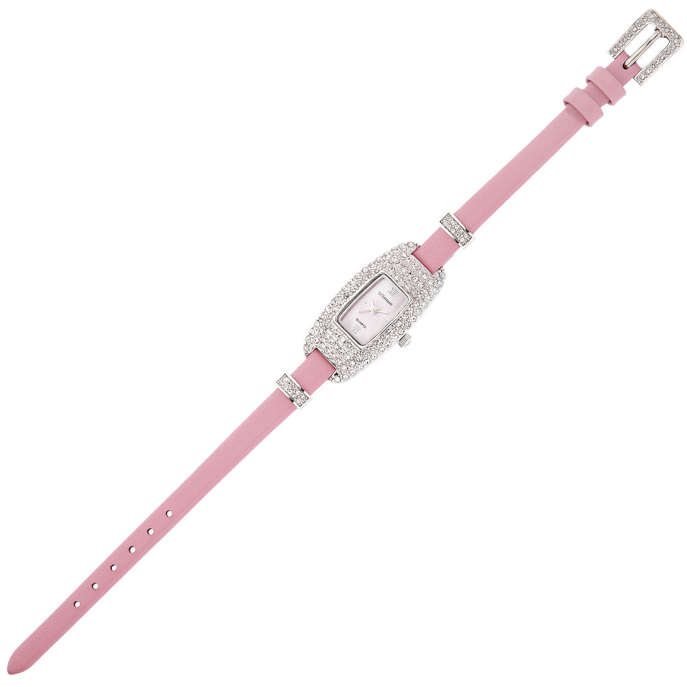 QUARZO METALLO CON STRASS E PELLE ROSA