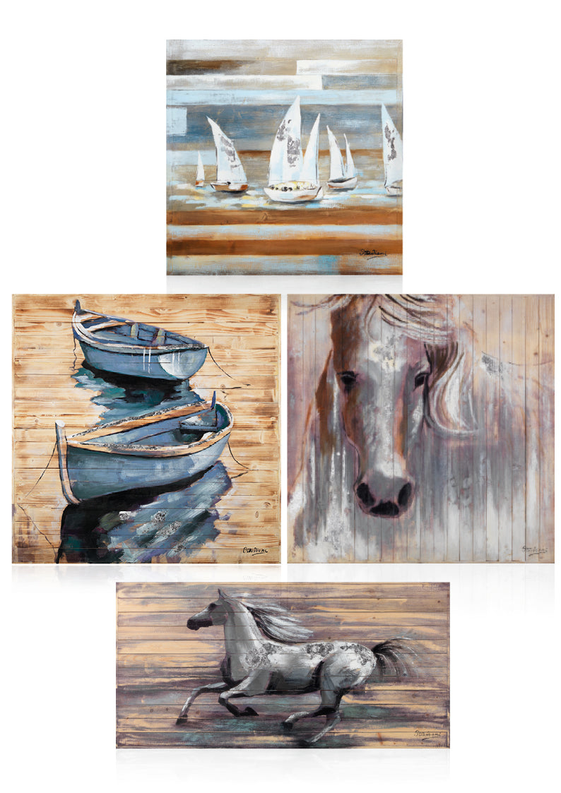 QUADRO "CAVALLO BIANCO"IN LEGNO C/FARG.100X100