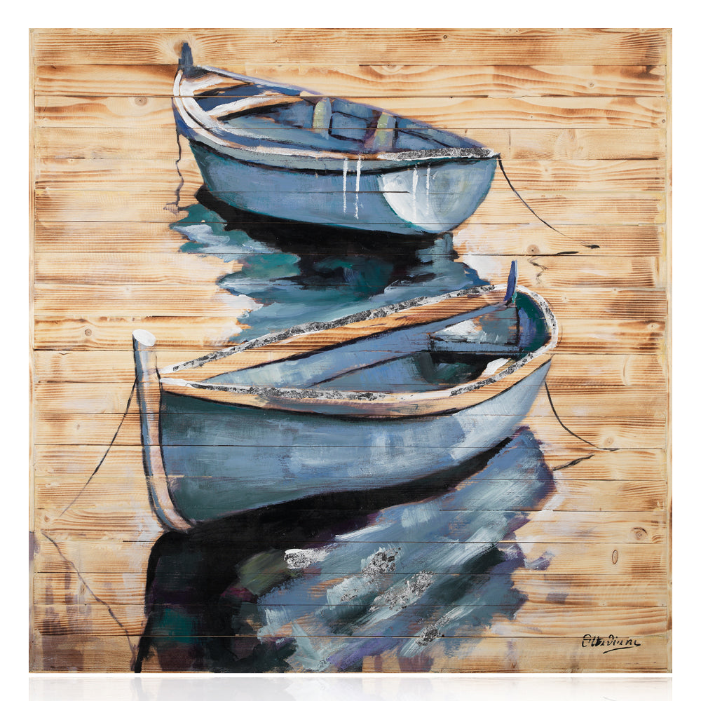 QUADRO "ANCORATI"IN LEGNO C/FOGLIA ARG 100X100