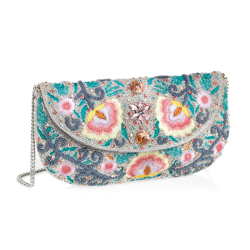 CLUTCH CON RICAMI,CRISTALLI,PERLINE E STRASS