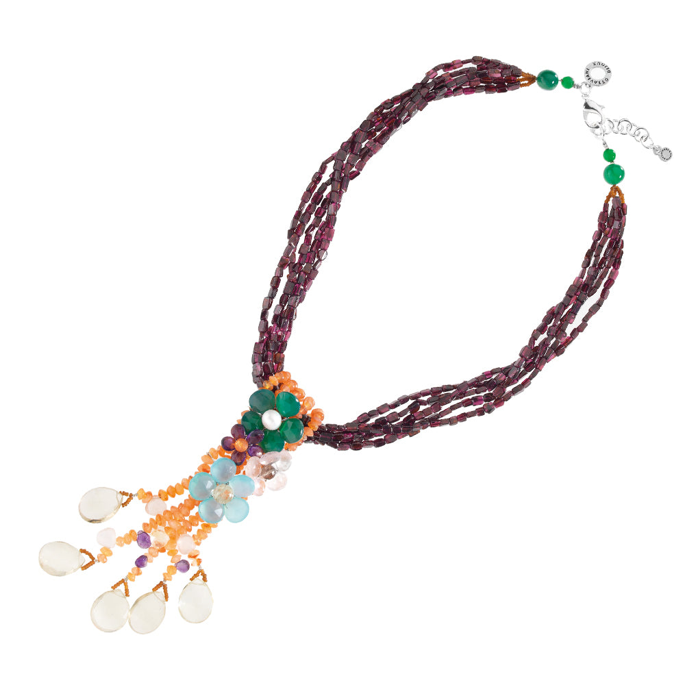 COLLANA CON PERLE,GRANATA,AMETISTA,TOPAZIO QUA