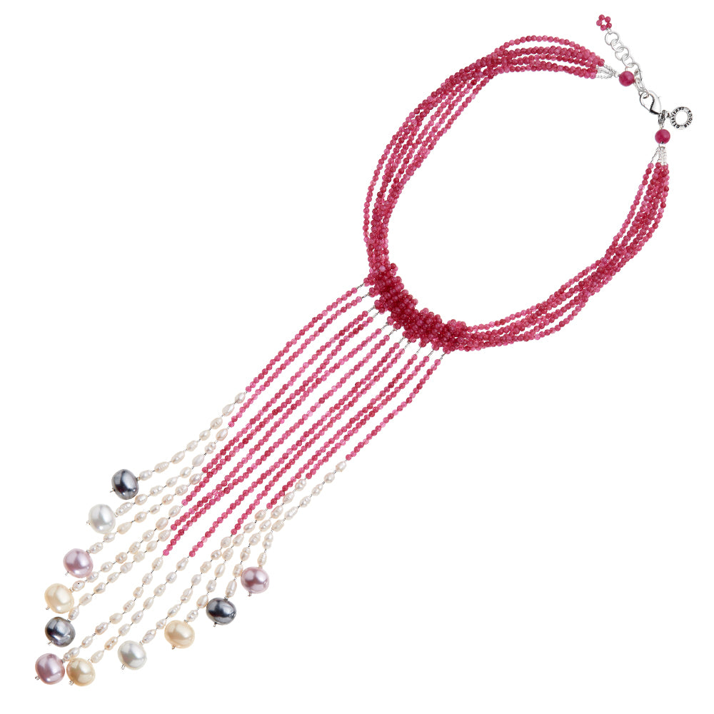 COLLANA CON AGATA, CRISTALLI E PERLE