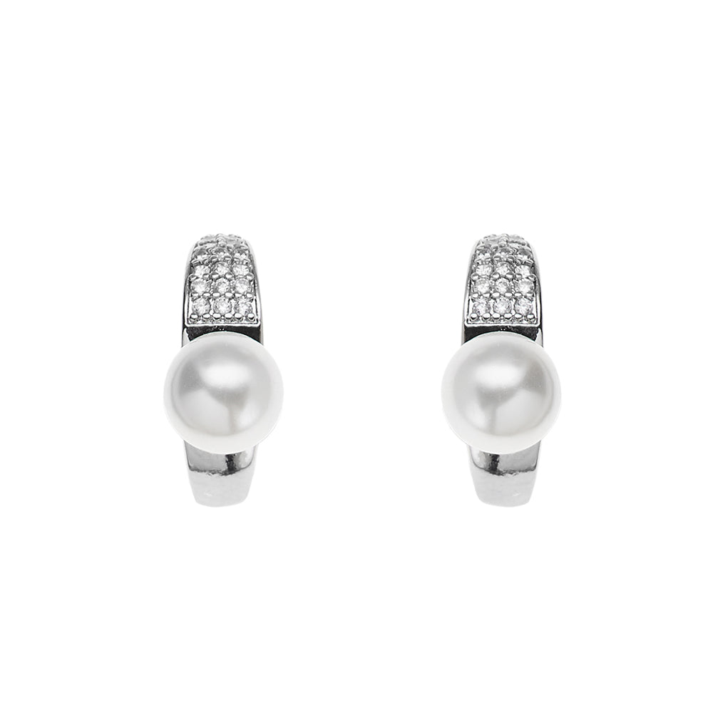 ORECCHINI RODIATI CON CUBIC ZIRCONIA E PERLE