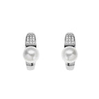 ORECCHINI RODIATI CON CUBIC ZIRCONIA E PERLE