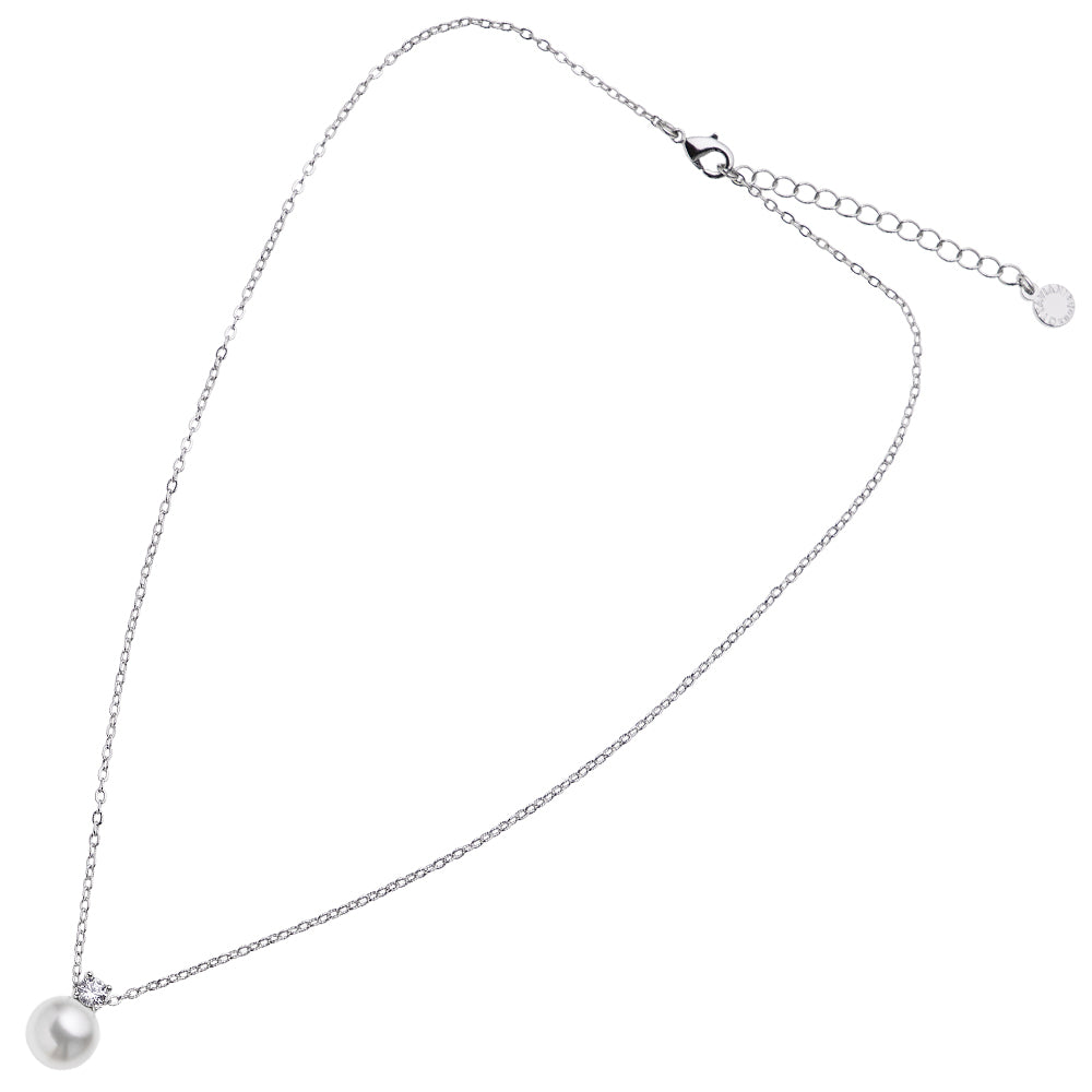 COLLANA RODIATA CON CUBIC ZIRCONIA E PERLA