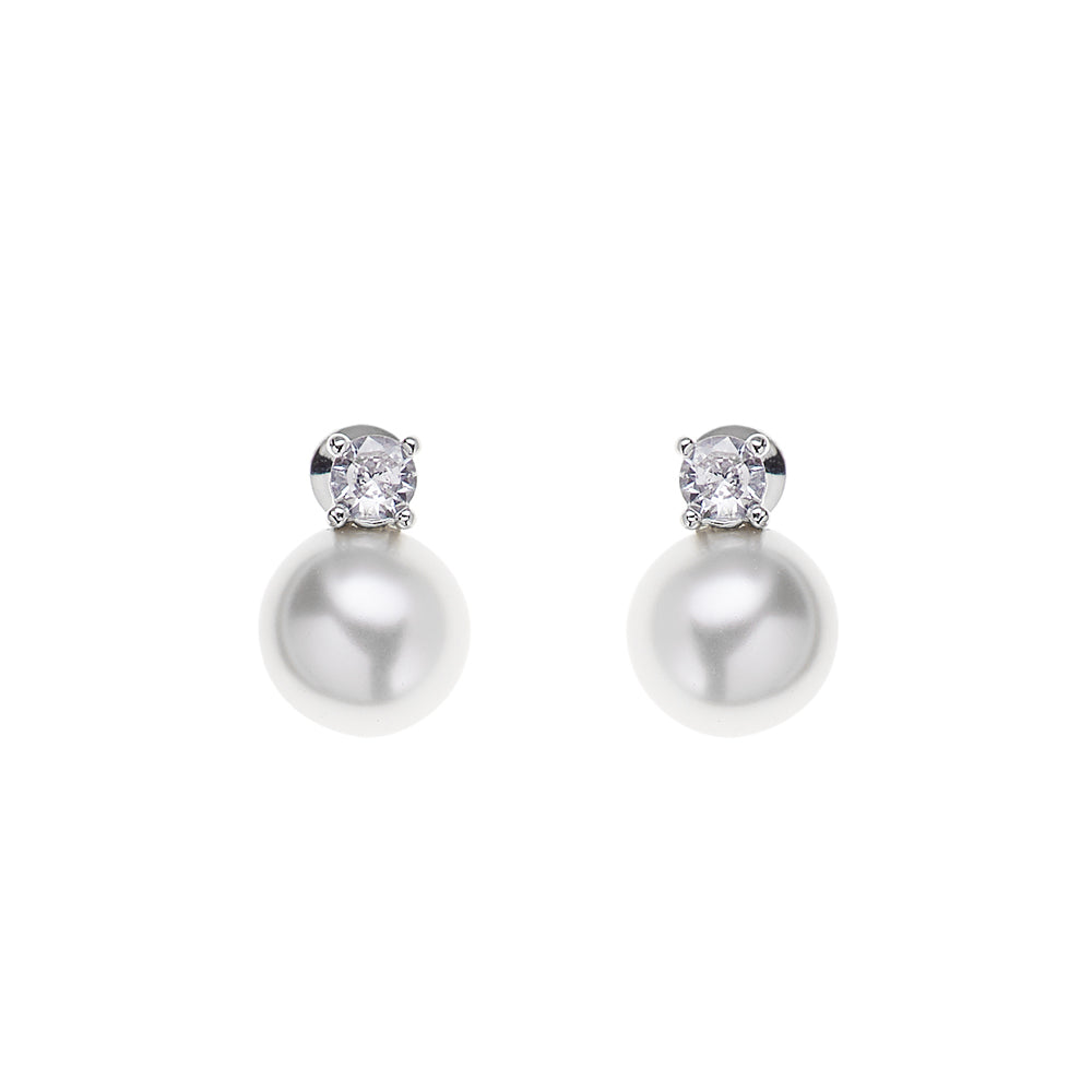 ORECCHINI RODIATI CON CUBIC ZIRCONIA E PERLE
