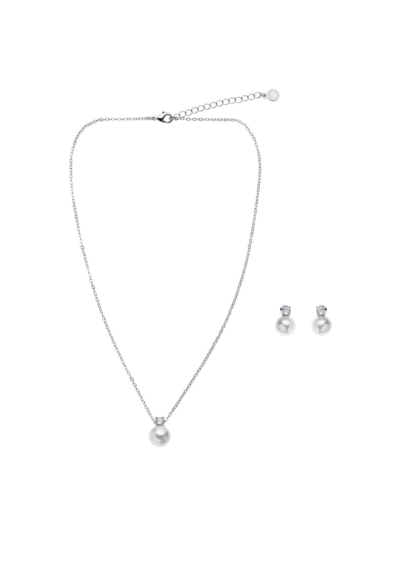 COLLANA RODIATA CON CUBIC ZIRCONIA E PERLA