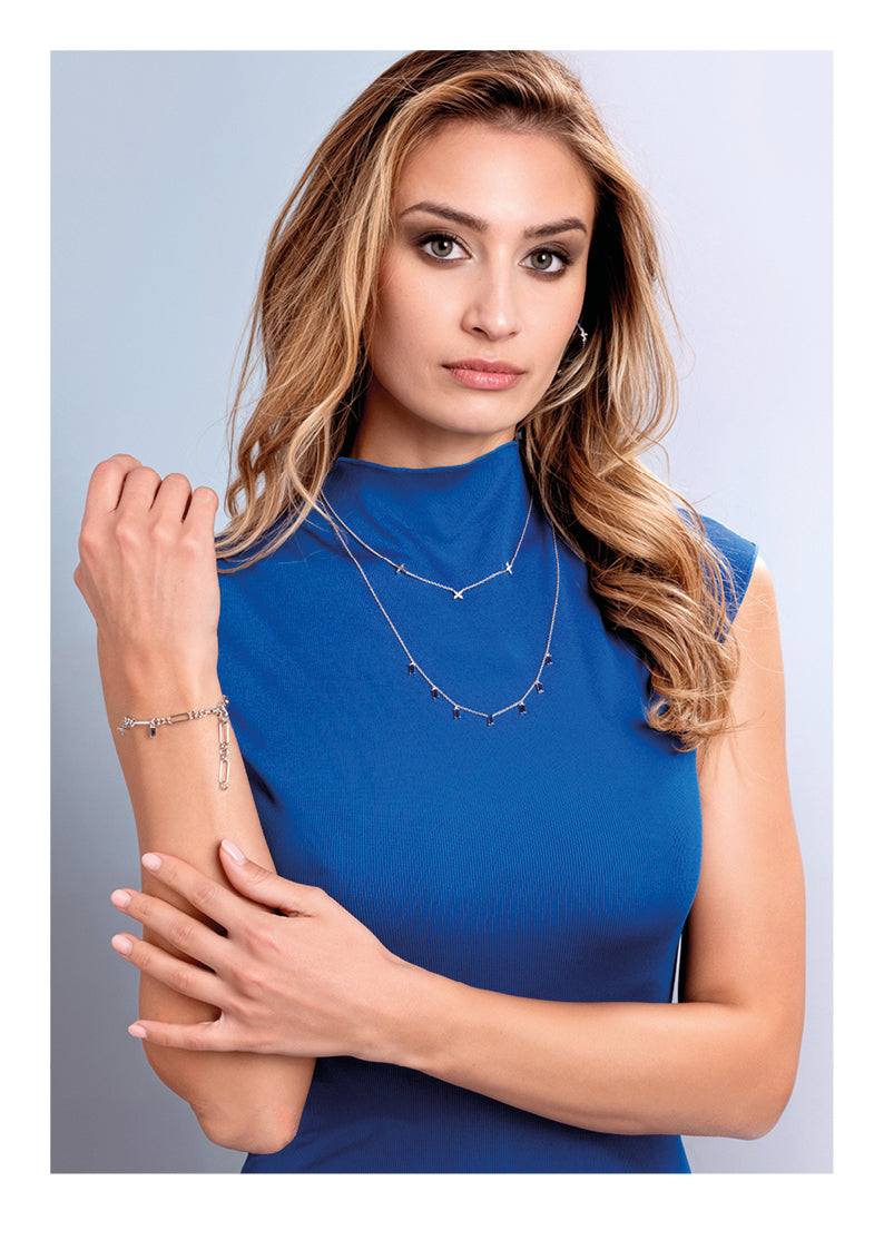 COLLANA DOPPIO FILO RODIATA CON CUBIC ZIRCONIA