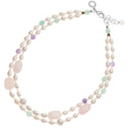 COLLANA CON PERLE QUARZO ACQUAMARINA E CAROITE
