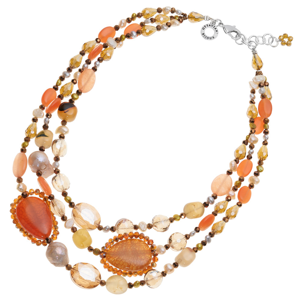 COLLANA CON CRISTALLI AGATA E PERLE