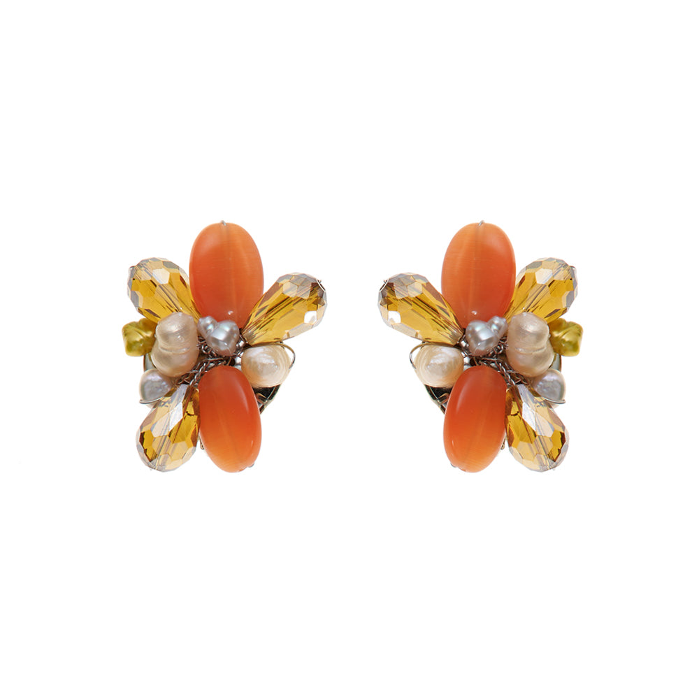 ORECCHINI CON CRISTALLI AGATA E PERLE CLIP