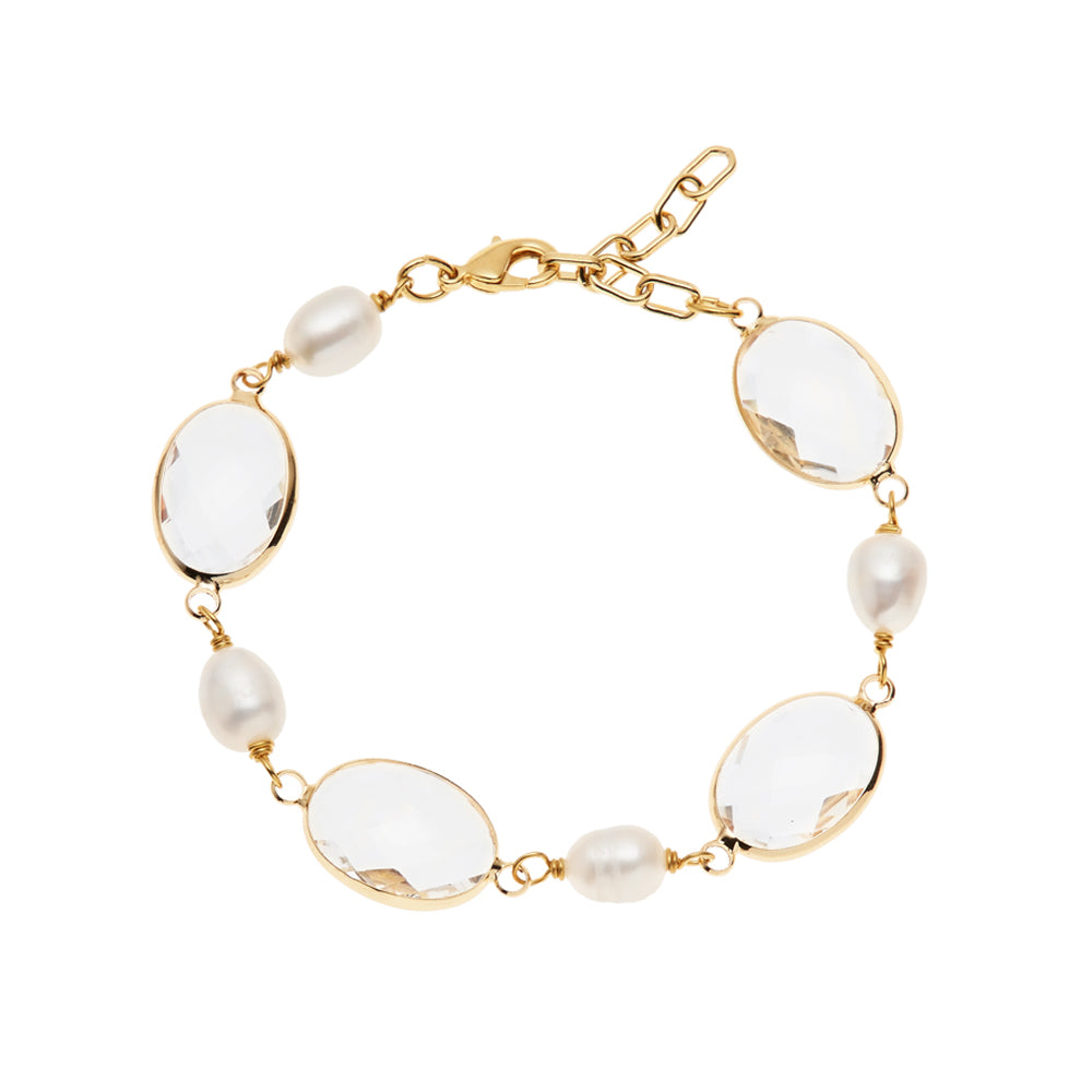 BRACCIALE PLACCATO ORO CON CRISTALLI E PERLE