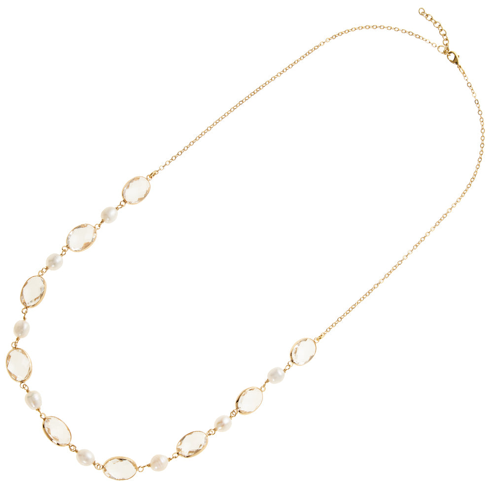 COLLANA PLACCATA ORO CON CRISTALLI E PERLE