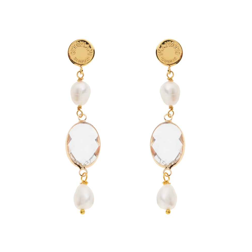 ORECCHINI PLACCATI ORO CON CRISTALLI E PERLE