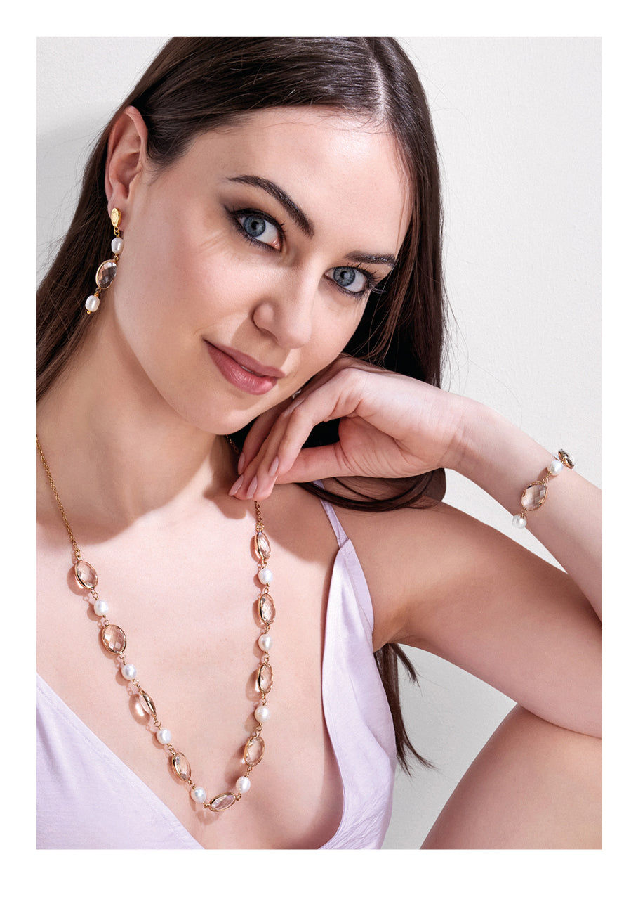 BRACCIALE PLACCATO ORO CON CRISTALLI E PERLE