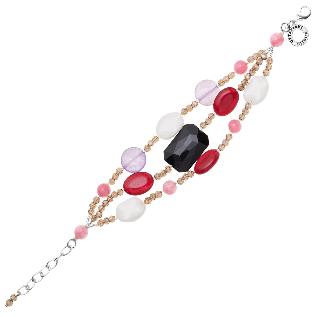 BRACCIALE CON AGATA MADREPERLA E CRISTALLI