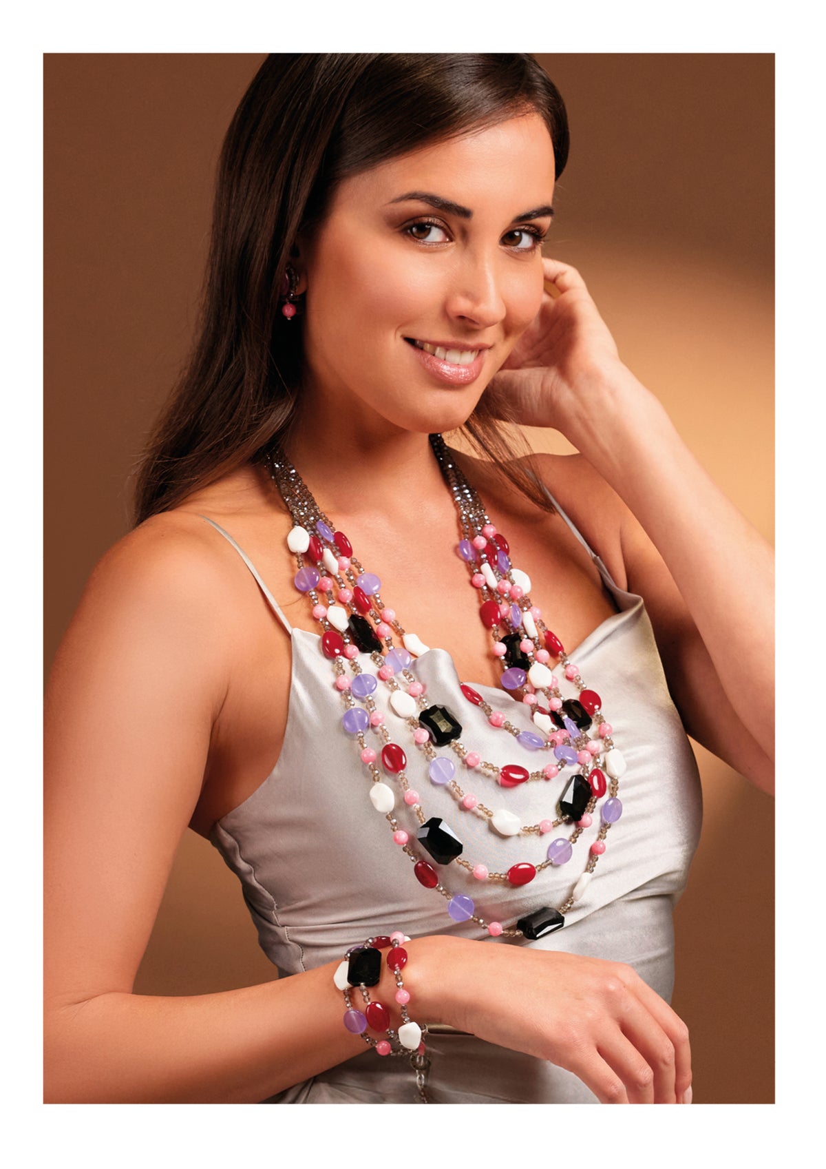 COLLANA CON AGATA MADREPERLA E CRISTALLI
