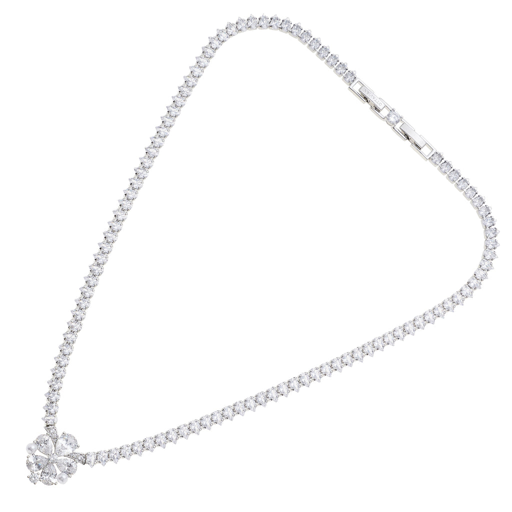 COLLANA RODIATA CON PERLE E CUBIC ZIRCONIA