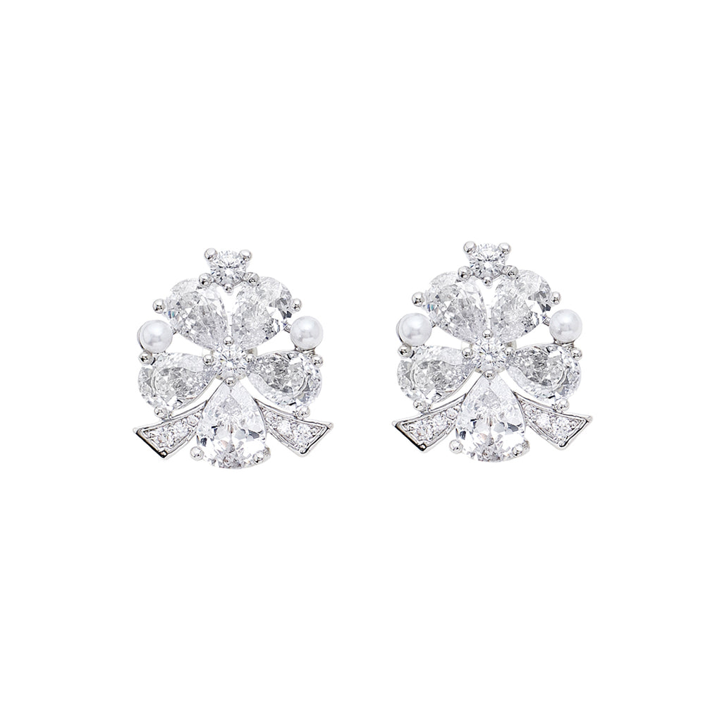 ORECCHINI RODIATI CON PERLE E CUBIC ZIRCONIA