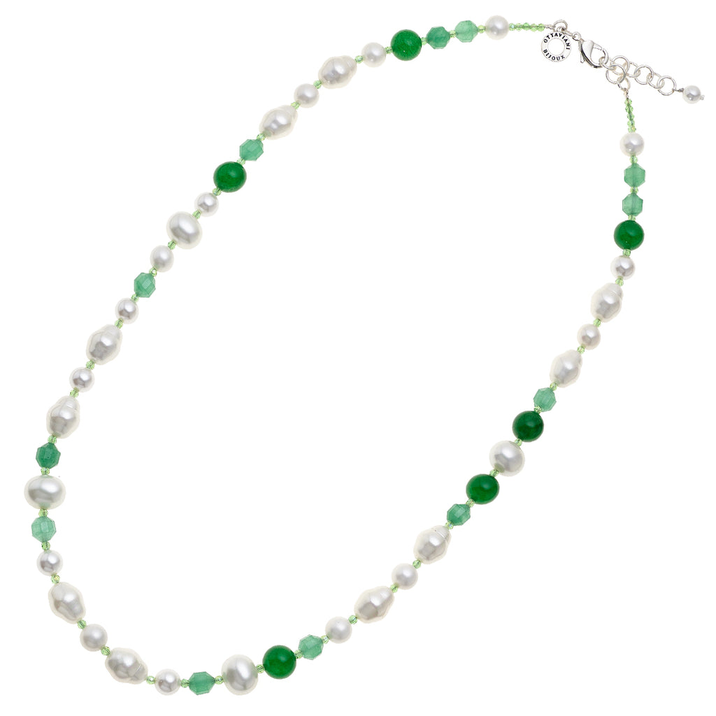 COLLANA CON GIADA AVVENTURINA E PERLE