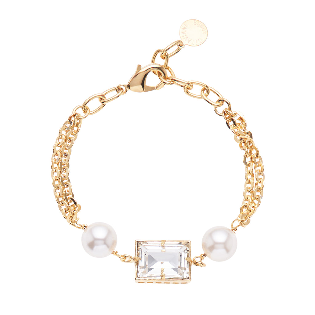 BRACCIALE PLACCATO ORO CON PERLE E CRISTALLO