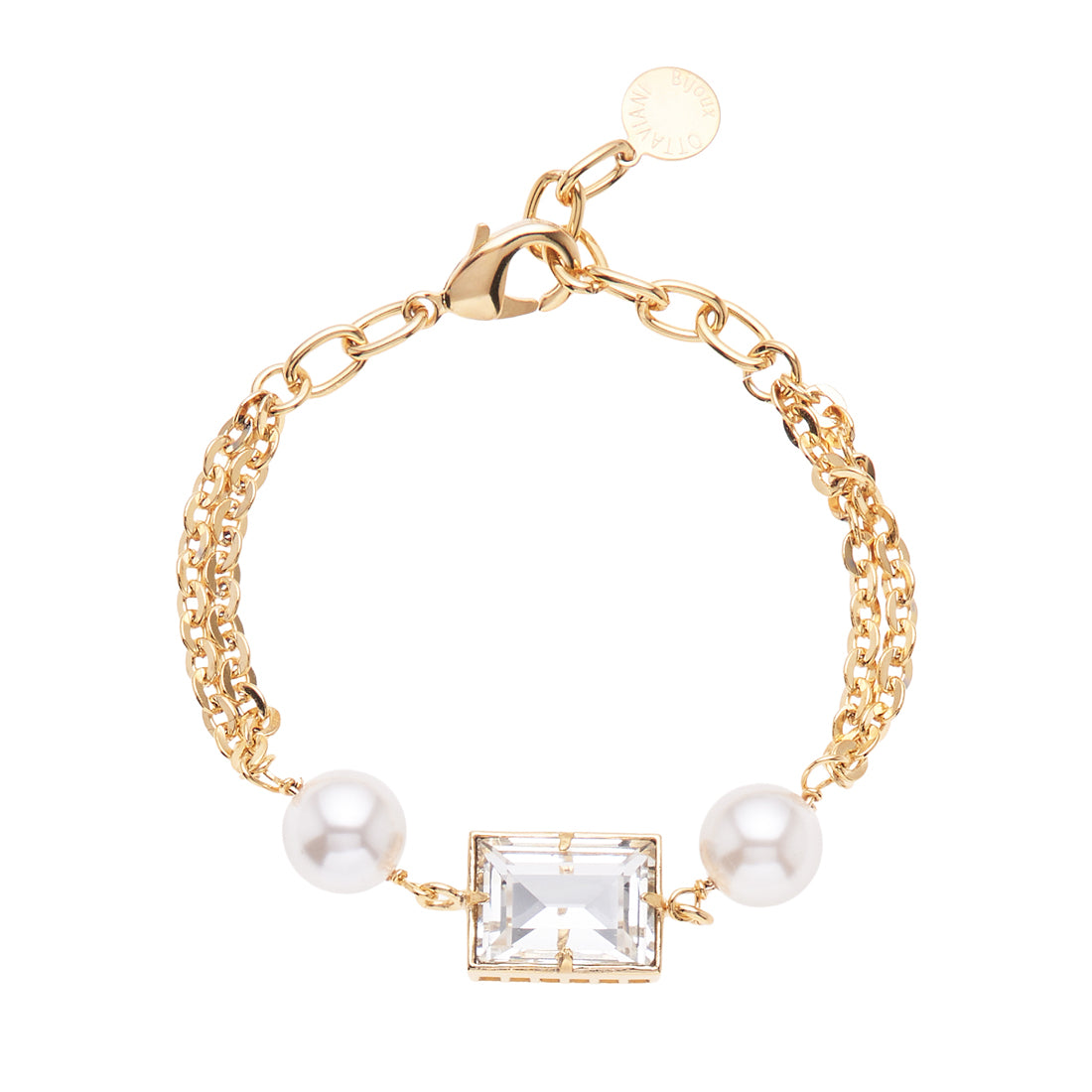 BRACCIALE PLACCATO ORO CON PERLE E CRISTALLO