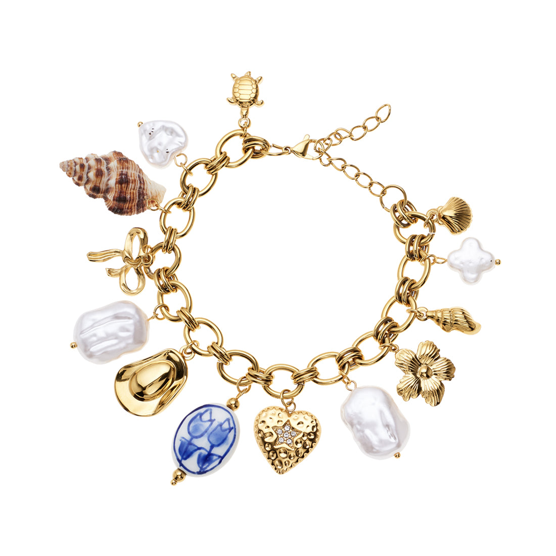 BRACCIALE DORATO CON PERLE CONCHIGLIA E PORCEL