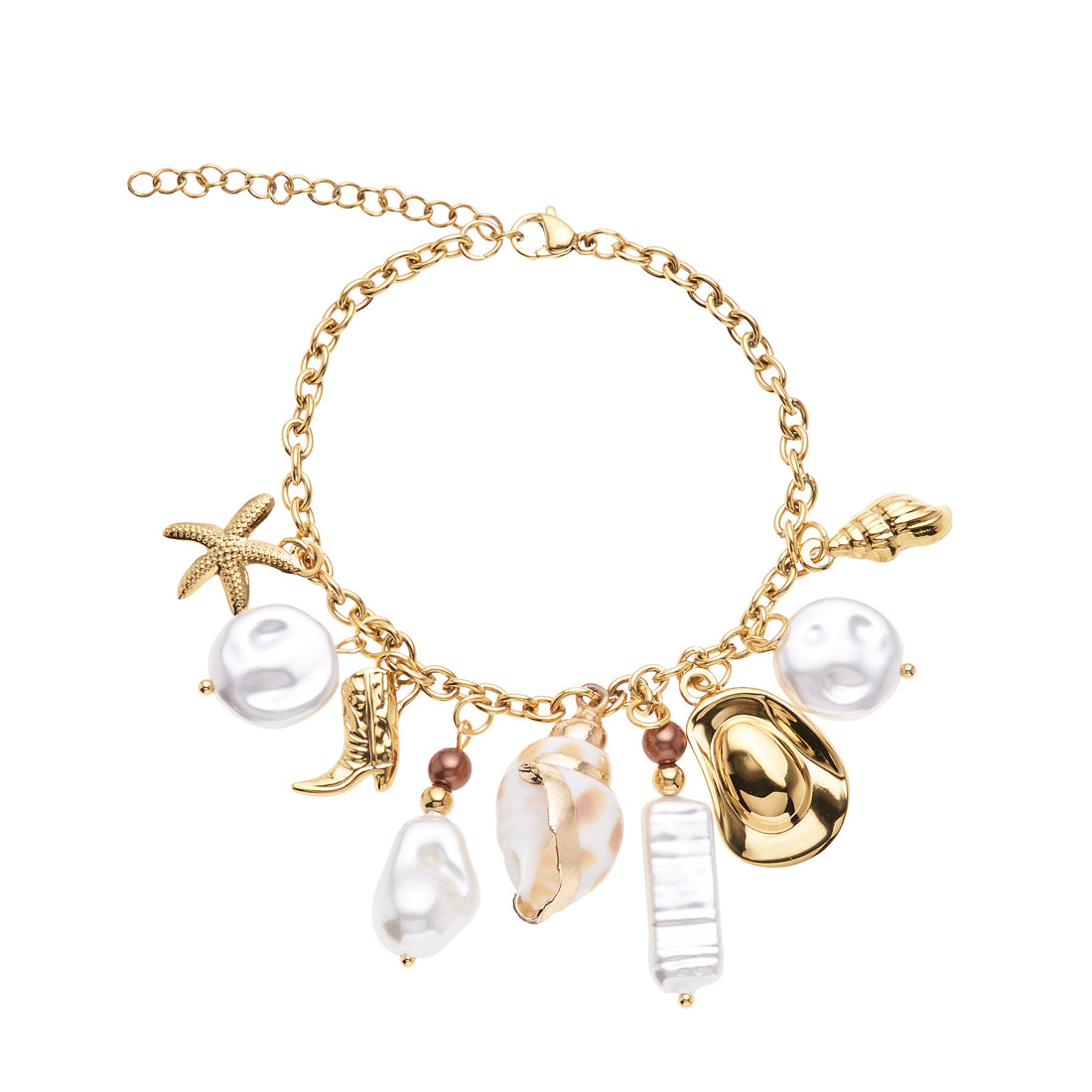 BRACCIALE DORATO CON PERLE CONCHIGLIA E PORCEL