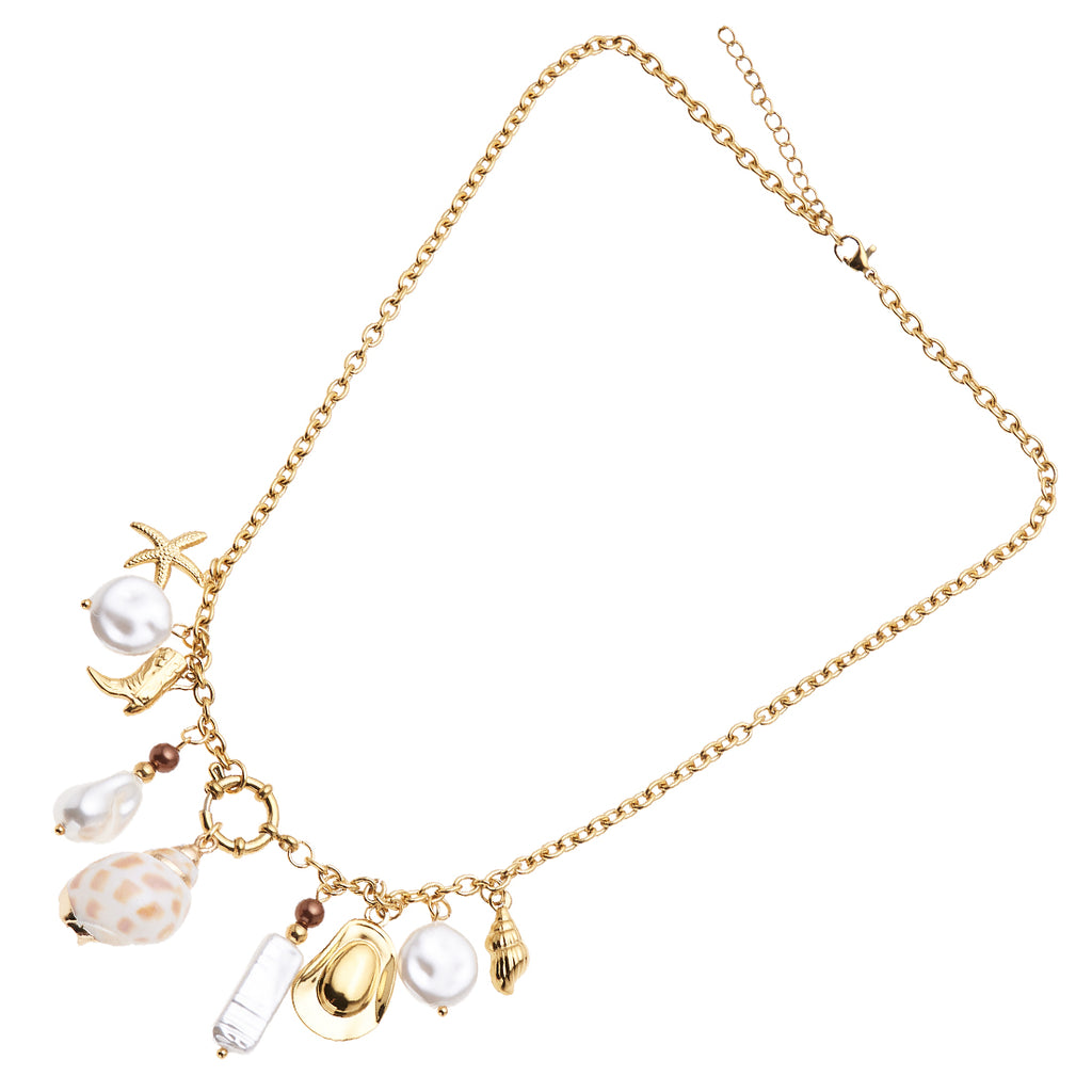 COLLANA DORATA CON PERLE CONCHIGLIA E PORCELLA