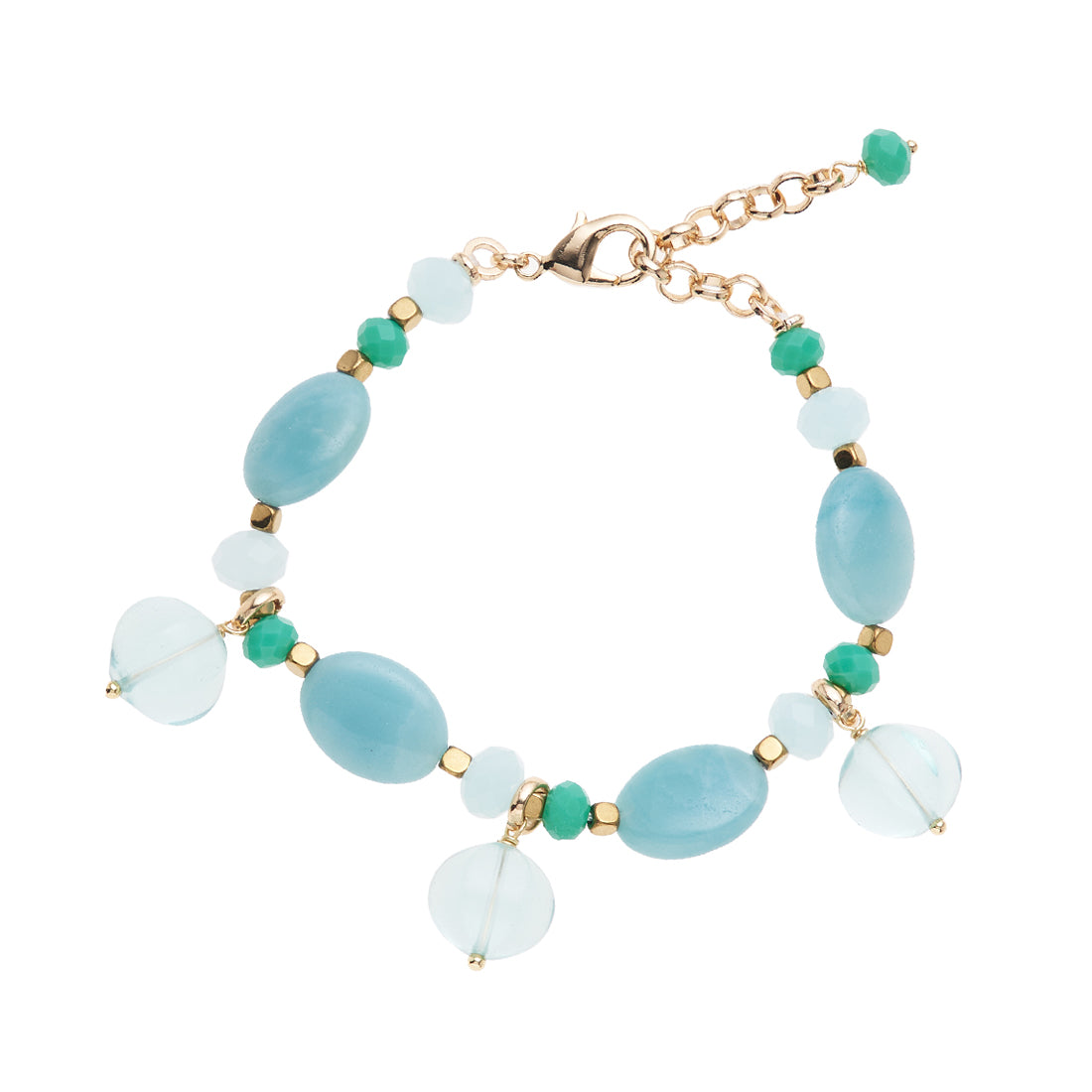 BRACCIALE DORATO CON GIADA PERLINE E CRISTALLI