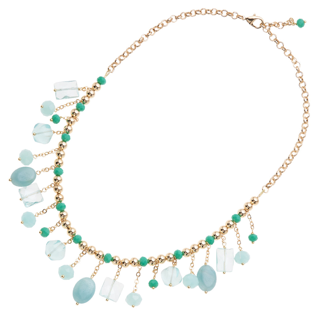 COLLANA DORATA CON CRISTALLI GIADA E PERLINE
