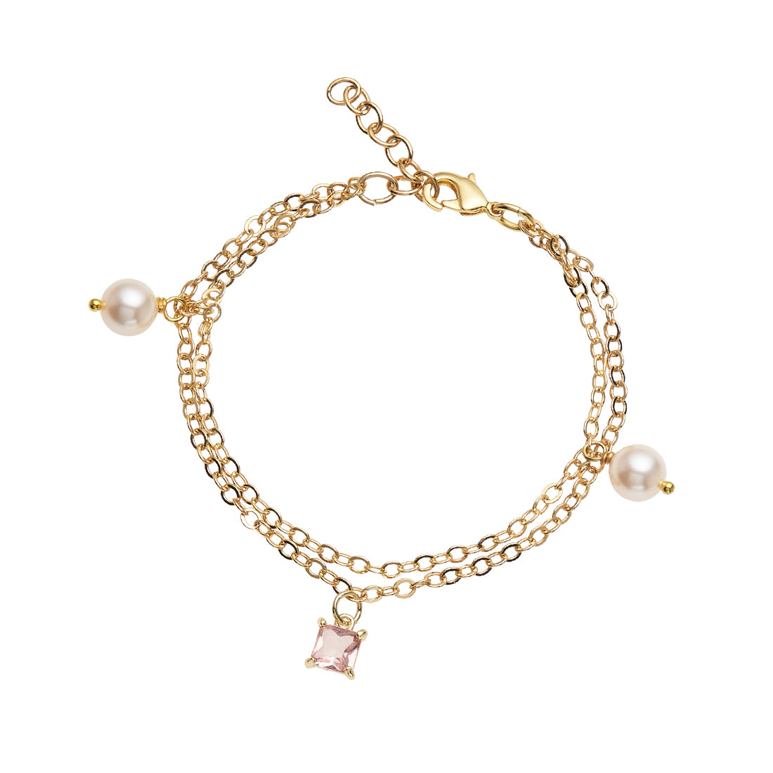 BRACCIALE PLACCATO ORO CON CRISTALLI E PERLE
