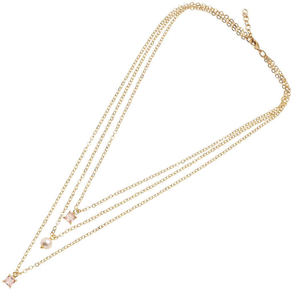 COLLANA PLACCATA ORO CON CRISTALLI E PERLA