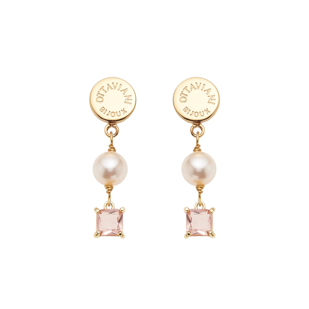 ORECCHINI PLACCATI ORO CON CRISTALLI E PERLE