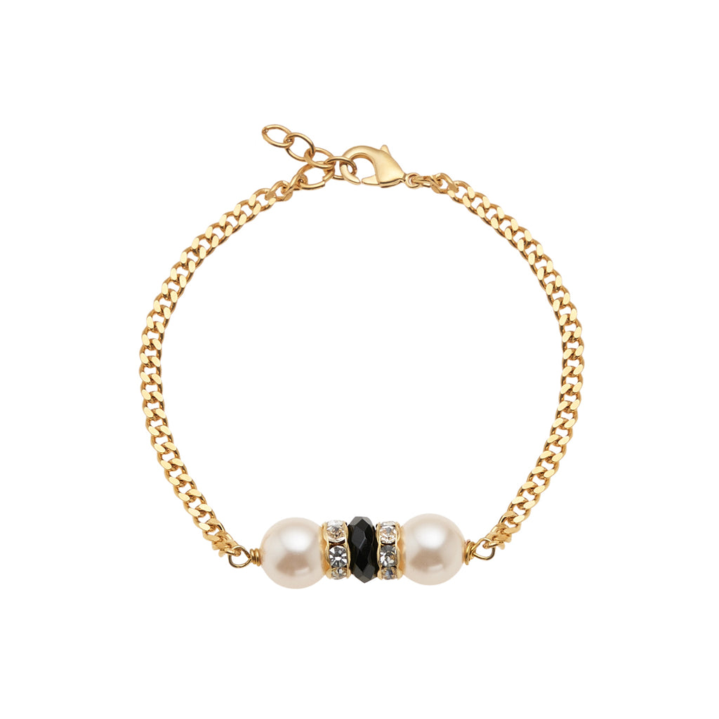 BRACCIALE PLACCATO ORO CON CRISTALLI E PERLE