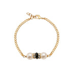 BRACCIALE PLACCATO ORO CON CRISTALLI E PERLE