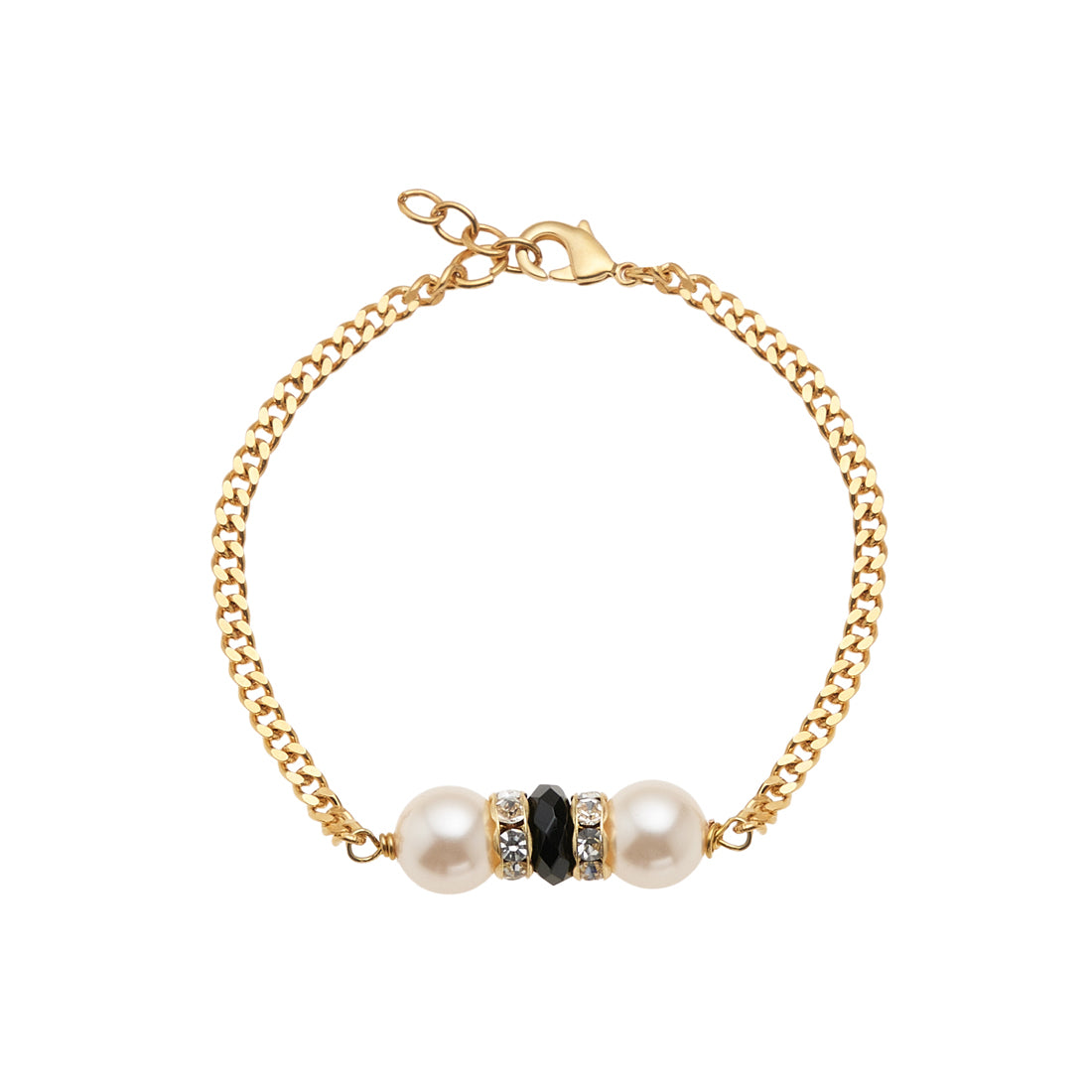 BRACCIALE PLACCATO ORO CON CRISTALLI E PERLE