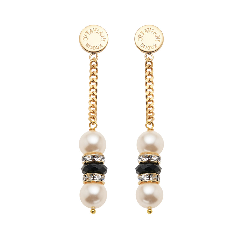 ORECCHINI PLACCATI ORO CON CRISTALLI E PERLE