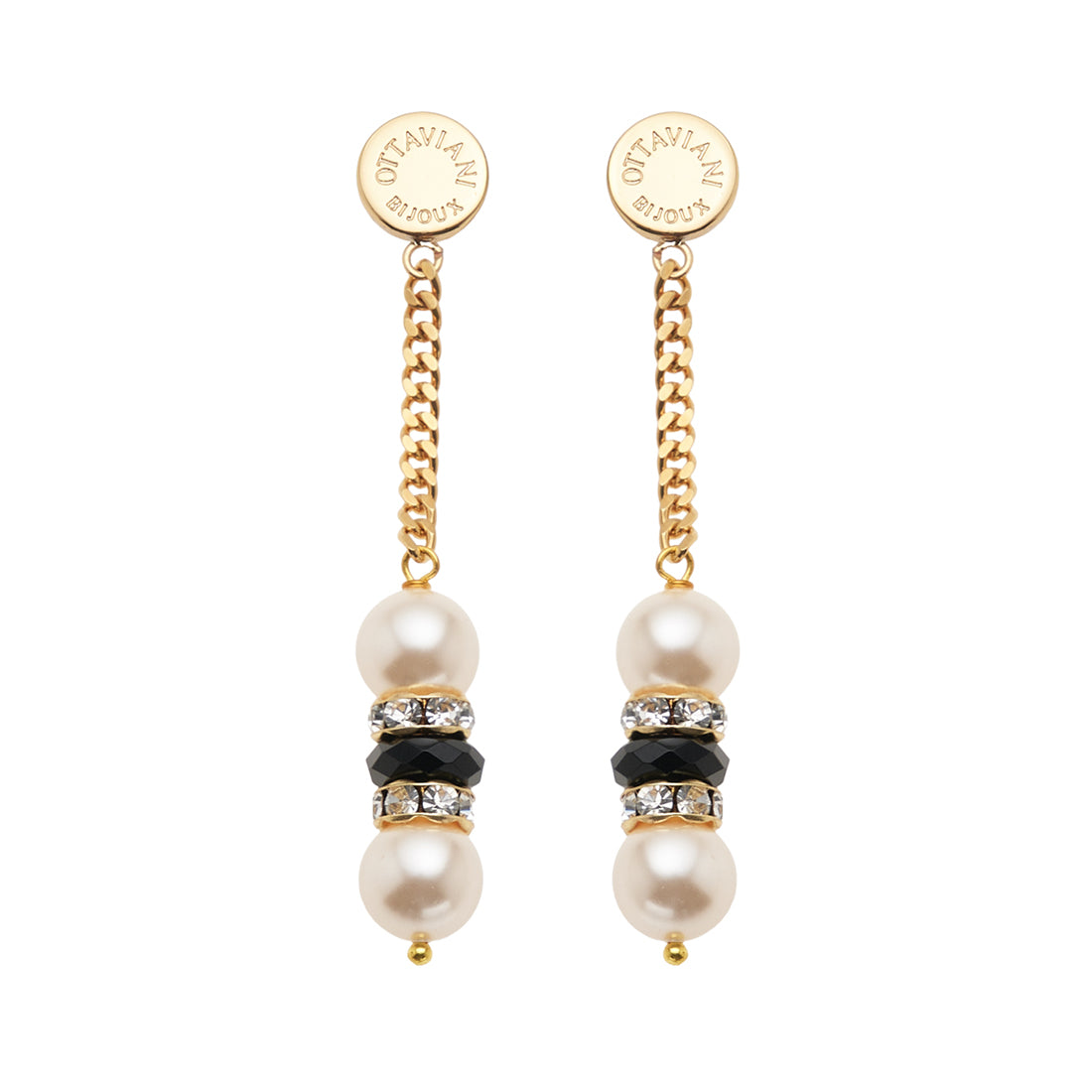 ORECCHINI PLACCATI ORO CON CRISTALLI E PERLE