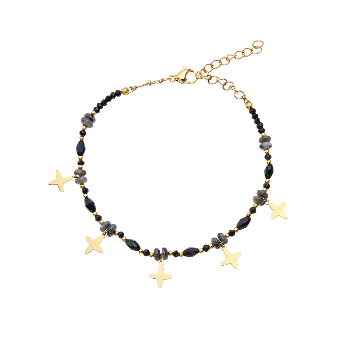 BRACCIALE DORATO CON CRISTALLI E PERLINE