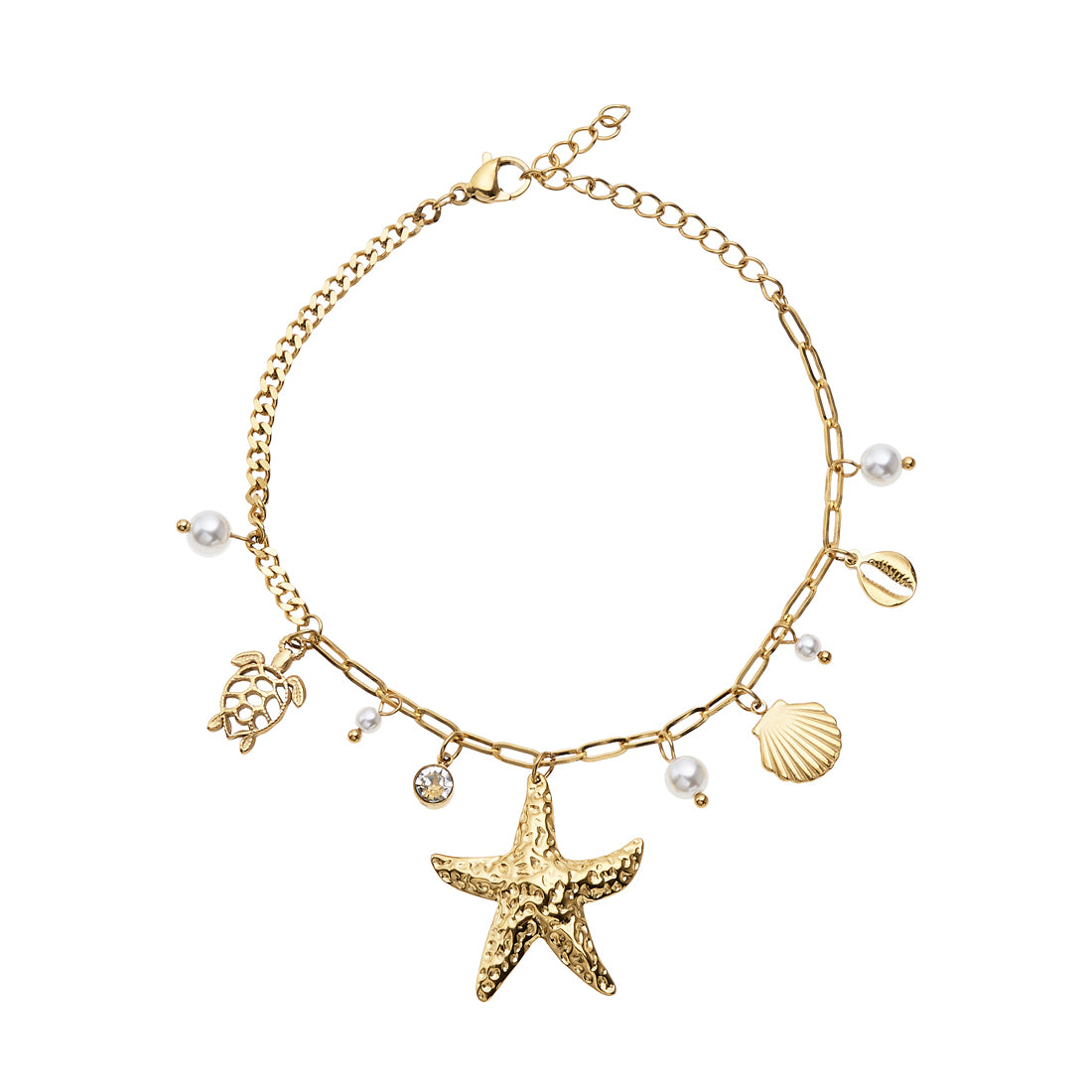 BRACCIALE DORATO CON CRISTALLI E PERLINE