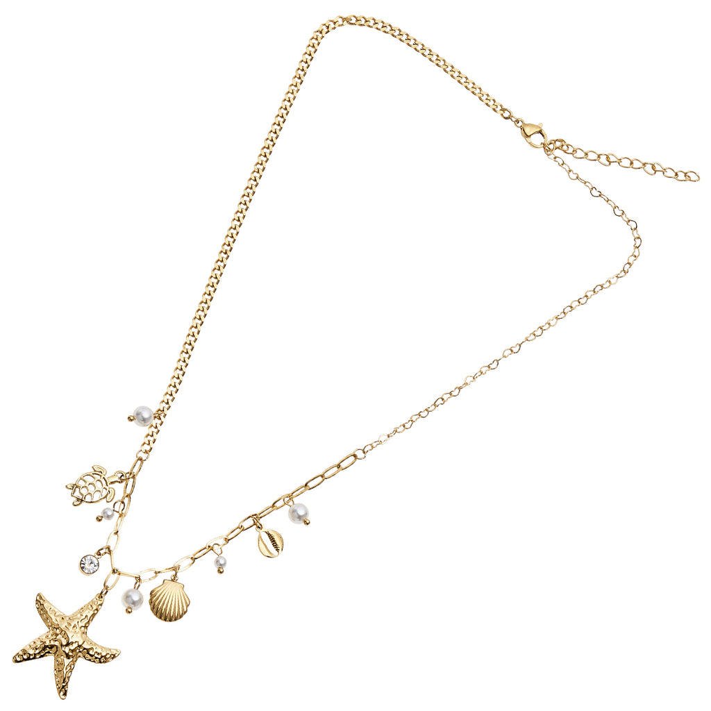COLLANA DORATA CON CRISTALLI E PERLINE