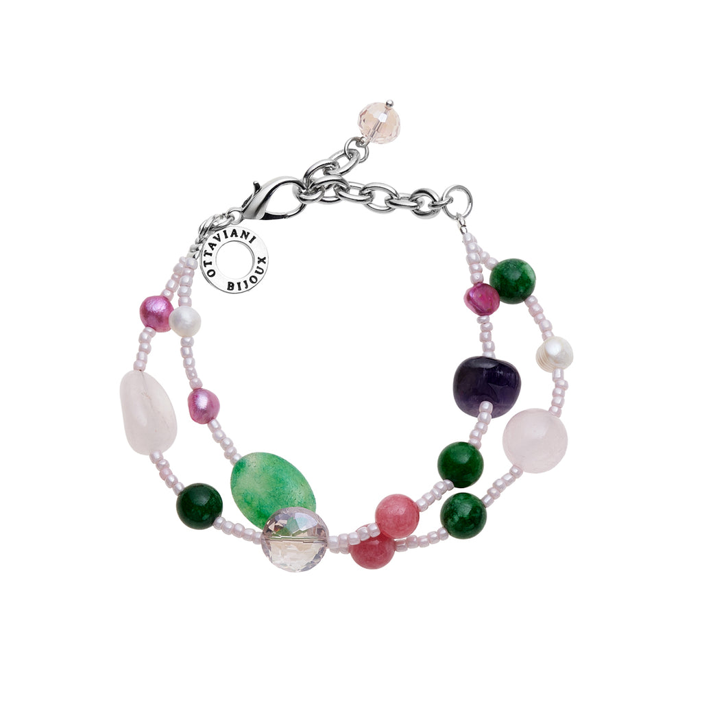 BRACCIALE CON GIADA AGATA AMETISTA PERLINE CRI