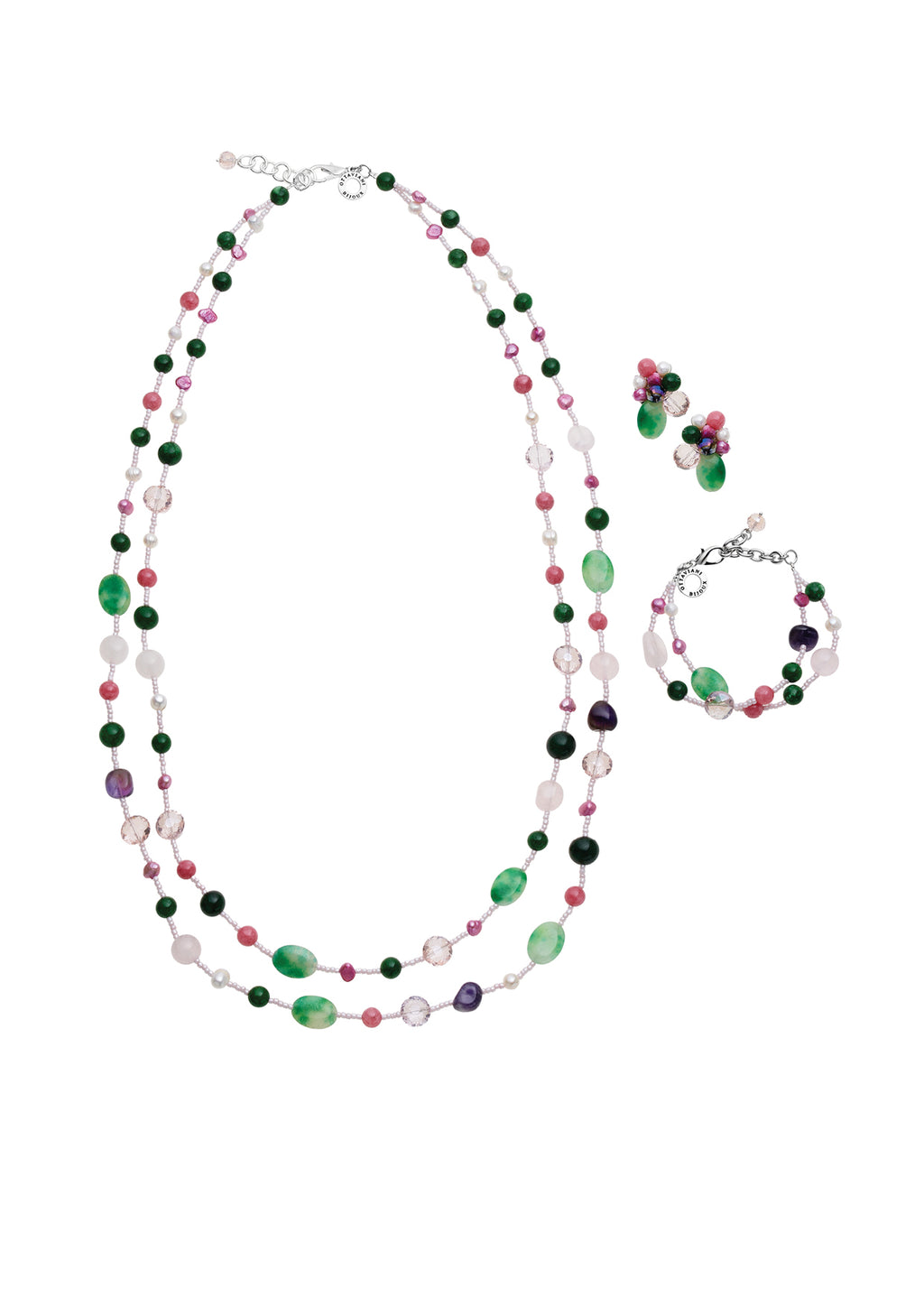 COLLANA CON GIADA AGATA AMETISTA PERLINE CRIST