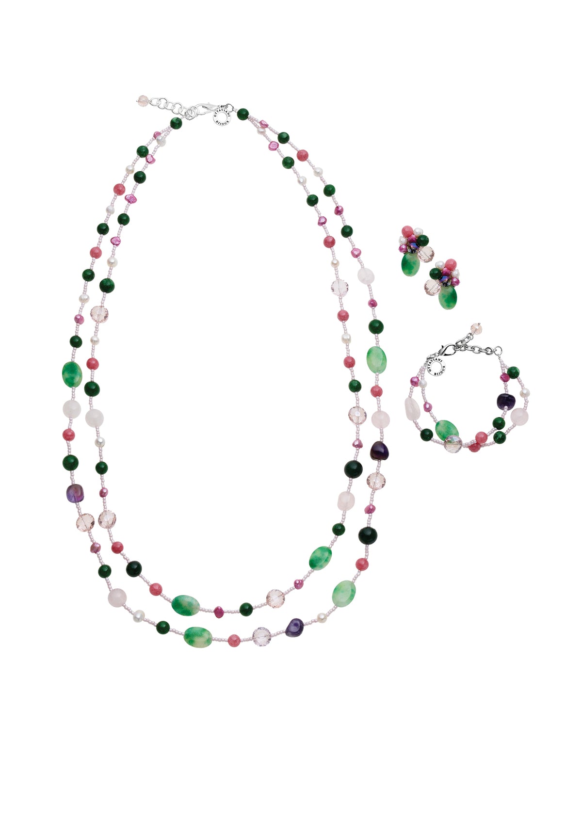 BRACCIALE CON GIADA AGATA AMETISTA PERLINE CRI