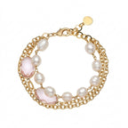 BRACCIALE PLACCATO ORO CON PERLE E CRISTALLI