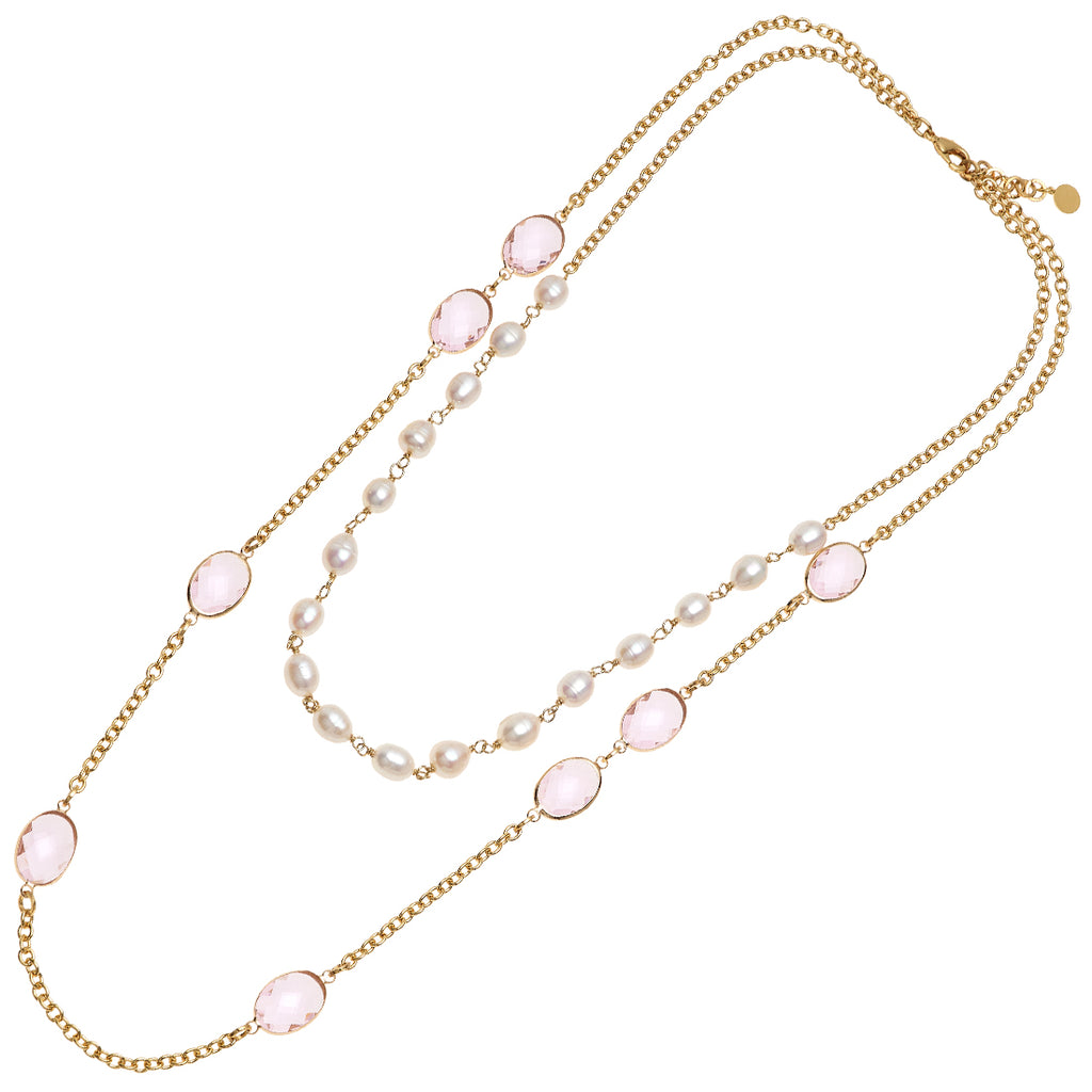COLLANA PLACCATA ORO CON PERLE E CRISTALLI