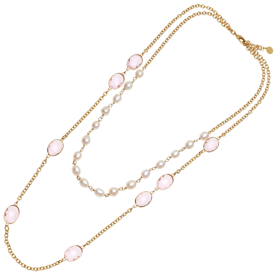 COLLANA PLACCATA ORO CON PERLE E CRISTALLI