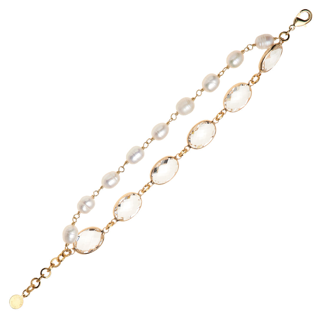 BRACCIALE PLACCATO ORO CON PERLE E CRISTALLI